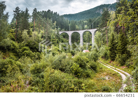 Landscape with old viaduct, Filisur, Switzerland. 66654231