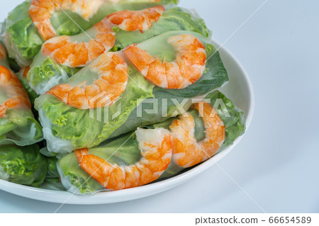 Fresh salad shrimp wrapped rolls- Goi Cuon, Vietnamese cuisine Fresh salad shrimp wrapped rolls- Goi Cuon, Vietnamese cuisine 66654589