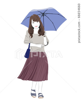 一個女人走在城市與一把藍傘 一個女人走在城市與一把藍傘 66654660