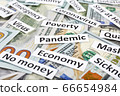 Coronavirus, COVID-19 headline clippings on 100 USD banknotes 66654984