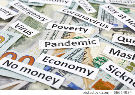 Coronavirus, COVID-19 headline clippings on 100 USD banknotes Coronavirus, COVID-19 headline clippings on 100 USD banknotes 66654984