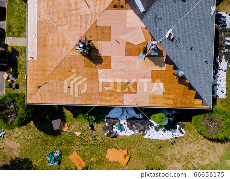 Removal old roof replacement with new shingles of 66656175
