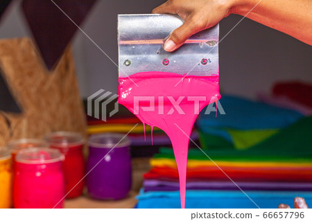 pink color dripping from hand screen printing pink color dripping from hand screen printing 66657796