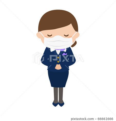 鞠躬與面具的一名年輕女性空服員的例證防止傳染。 66661666