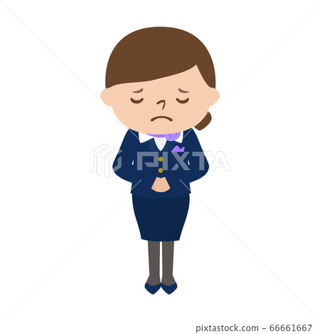 鞠躬與一張哀傷的面孔的一名年輕女性空服員的例證道歉。 66661667