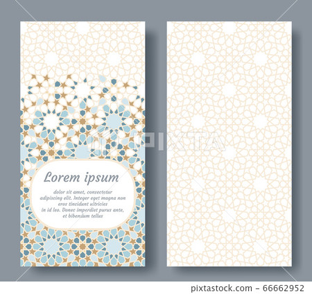 Islamic card for invitation, celebration, save the date, wedding performed in islamic geometric tile. Colofrul vector template of card Islamic card for invitation, celebration, save the date, wedding performed in islamic geometric tile. Colofrul vector template of card 66662952