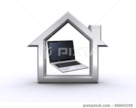 House icon and laptop (image of work at home) House icon and laptop (image of work at home) 66664299
