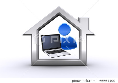 Humanoid icon in the house and laptop (image of work at home) Humanoid icon in the house and laptop (image of work at home) 66664300