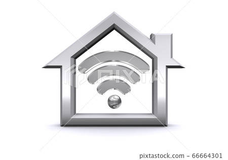Wi-Fi mark (3DCG) in the house icon Wi-Fi mark (3DCG) in the house icon 66664301