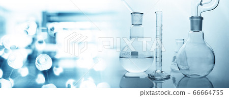 round glass flask with extraction set with blue chemical molecular structure round glass flask with extraction set with blue chemical molecular structure 66664755
