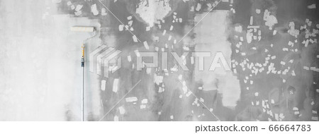 brush roller painting white primer for interior room cement wall renovation architecture 66664783