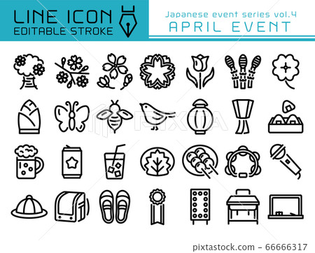Line icon Japanese event series vol.4 April cherry blossoms, spring plants, cherry blossom viewing, entrance ceremony 66666317