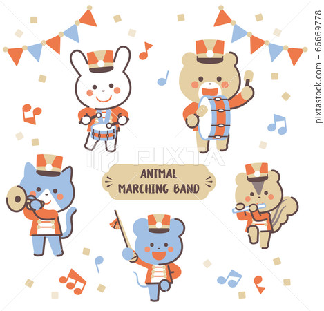 動物遊行樂隊字符集4種顏色簡單的顏色 動物遊行樂隊字符集4種顏色簡單的顏色 66669778