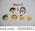 6 men and women toasting happily in white background 66669912