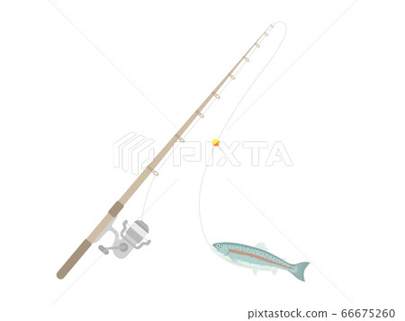 釣魚竿和虹鱒魚的插圖 66675260