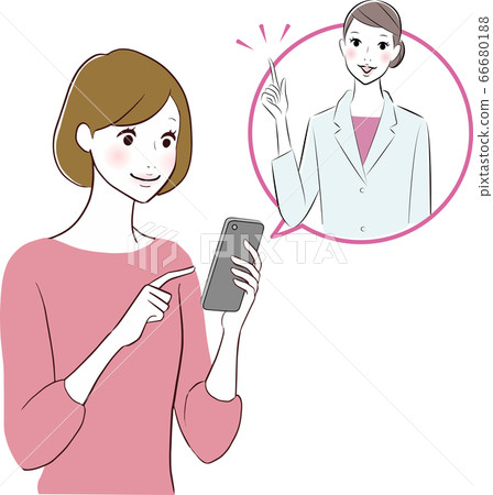 A woman receiving medical treatment with a smartphone 66680188