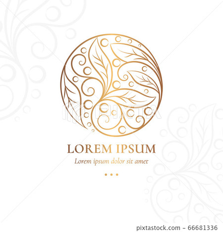 Golden linear leaf emblem.  66681336