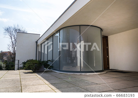 Entrance to the Villa Tugendhat by architect Ludwig Mies van der Rohe built in 1929-1930, modern functionalism architecture monument, Brno, Moravia, Czech Republic, UNESCO World Culture Heritage site Entrance to the Villa Tugendhat by architect Ludwig Mies van der Rohe built in 1929-1930, modern functionalism architecture monument, Brno, Moravia, Czech Republic, UNESCO World Culture Heritage site 66683193