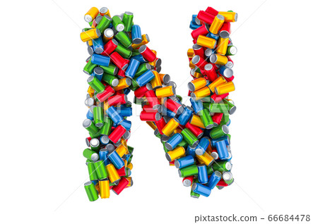 Letter N from colored metallic drink cans 66684478