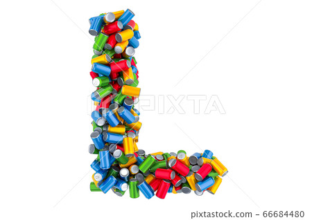 Letter L from colored metallic drink cans 66684480