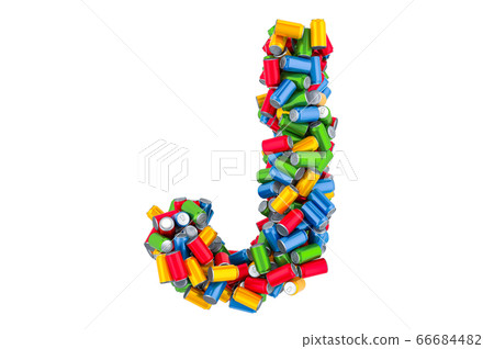 Letter J from colored metallic drink cans 66684482