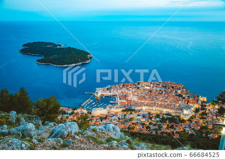 Old town of Dubrovnik at twilight, Dalmatia, Croatia 66684525