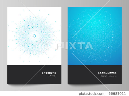 Vector layout of A4 format modern cover mockup design templates for brochure, magazine, flyer, booklet, report. Big Data Visualization, geometric communication background with connected lines and dots Vector layout of A4 format modern cover mockup design templates for brochure, magazine, flyer, booklet, report. Big Data Visualization, geometric communication background with connected lines and dots 66685011