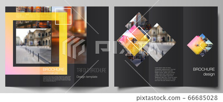 The minimal vector illustration of editable layouts. Modern creative covers design templates for trifold brochure or flyer. Creative trendy style mockups, blue color trendy design backgrounds. 66685028