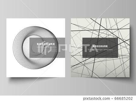 Vector layout of two square format covers design templates for brochure, flyer, magazine. Geometric abstract technology background, futuristic science and technology concept for minimalistic design. Vector layout of two square format covers design templates for brochure, flyer, magazine. Geometric abstract technology background, futuristic science and technology concept for minimalistic design. 66685202