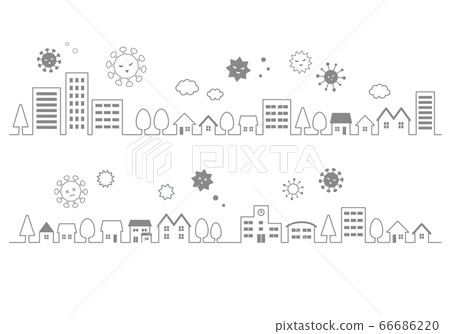 城市景觀線描插圖和病毒 城市景觀線描插圖和病毒 66686220