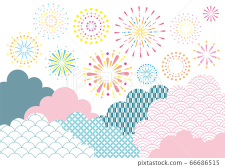Japanese pattern clouds and fireworks illustration material 66686515