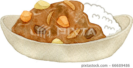 Watercolor illustration of curry rice with lots of ingredients Watercolor illustration of curry rice with lots of ingredients 66689486