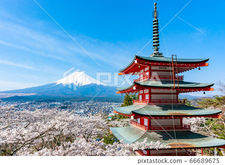 Shinagurayama Asama Park Tadamitsu Tower and Sakura and Mt. Fuji Shinagurayama Asama Park Tadamitsu Tower and Sakura and Mt. Fuji 66689675