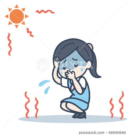 Illustration of a woman sitting down with nausea due to heat stroke Illustration of a woman sitting down with nausea due to heat stroke 66690666
