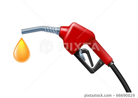 Yellow Drop of petrol dropping from Gas Gun with fuel. 66690829