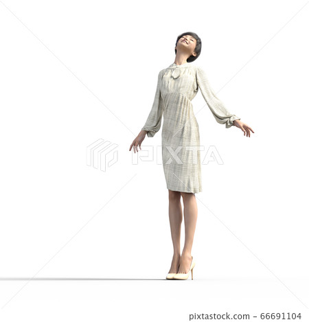 Young woman in beige dress perming3DCG... - Stock Illustration ...