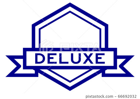 Vintage blue color hexagon label banner with word deluxe on white background 66692032