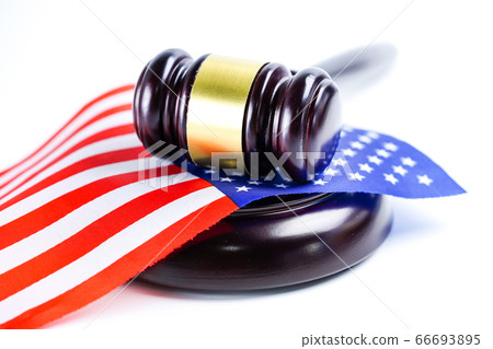 America USA flag country with Judge hammer. America USA flag country with Judge hammer. 66693895