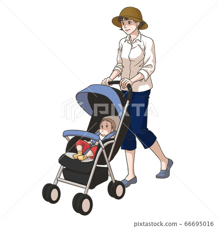 走通過推擠嬰兒推車的母親 66695016