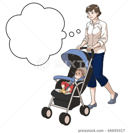 走通過推擠嬰兒推車的母親 66695017