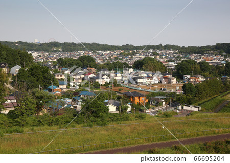 View of the east side (Tokorozawa) from the Yamaguchi reservoir (Sayama lake) in Saitama prefecture 66695204