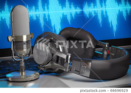 Home music or podcast studio. Microphone with 66696929