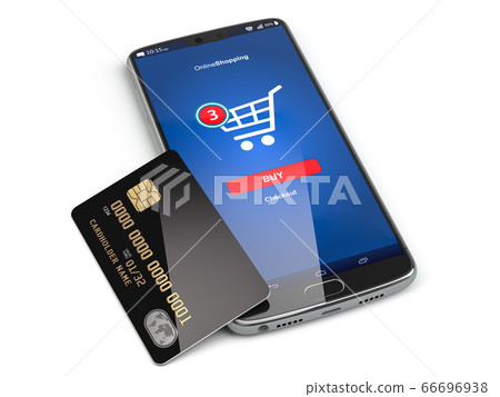 Mobile phone or smartphone with credit card. 66696938