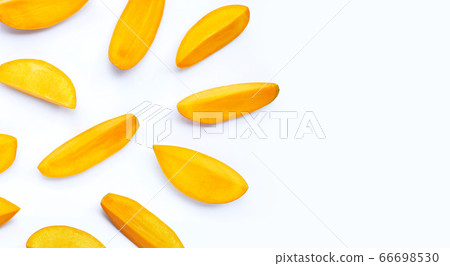 Tropical fruit, Mango slices on white background. Tropical fruit, Mango slices on white background. 66698530