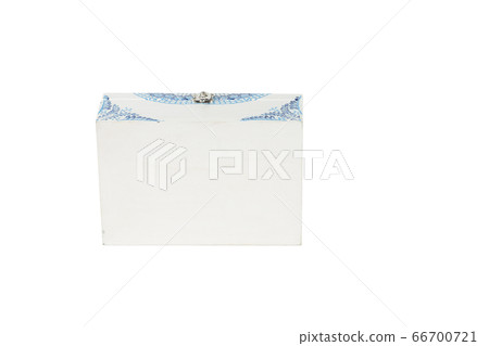 Handmade wooden box painted with blue ornament. 66700721