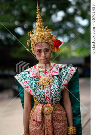 Ancient Thai ghost in traditional costume that 66701489