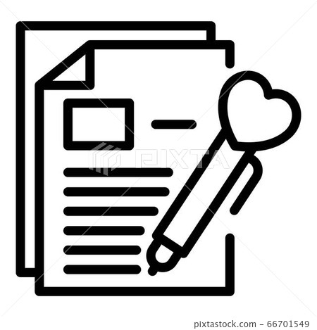 Pen with a heart documents icon, outline style Pen with a heart documents icon, outline style 66701549