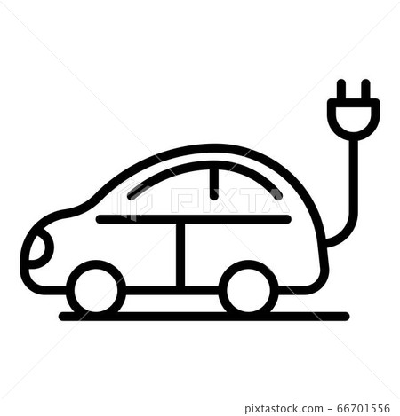 Electric car with plug icon, outline style Electric car with plug icon, outline style 66701556