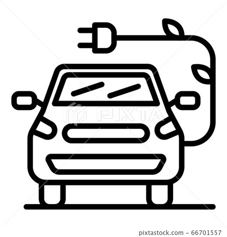 Electric car with a leaf plug icon, outline style Electric car with a leaf plug icon, outline style 66701557