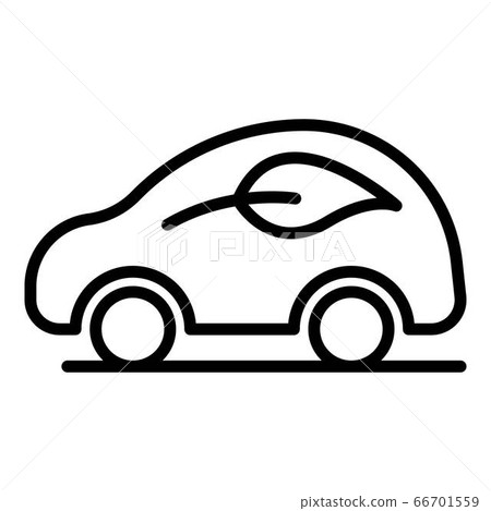 Electric car with a leaf icon, outline style Electric car with a leaf icon, outline style 66701559